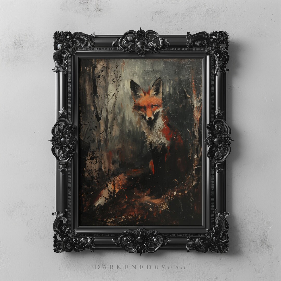 Red Fox Printable Animal Wall Art, Dark Oil Gothic Fox Painting, Dark ...