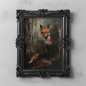 Red Fox Printable Animal Wall Art, Dark Oil Gothic Fox Painting, Dark Academia Art, Nature Aesthetic, Instant Download Vintage Fox Poster