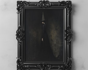 Vintage Wicca Witch Wall Art Print, Occult Art Poster, Pagan Decor, Dark Academia Gothic Oil Painting, Sorceress Moody Wall Art Printable
