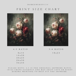 Rose Floral Wall Art, Moody Botanical Painting, Dark Academia Decor, Gothic Physical Archival Print 863