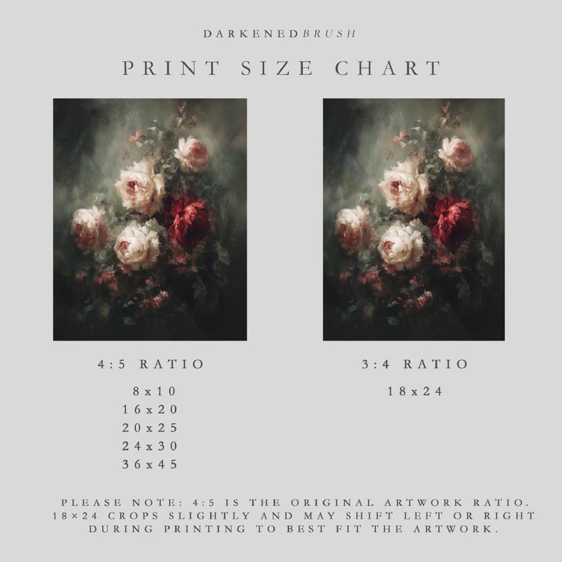 Rose Floral Wall Art, Moody Botanical Painting, Dark Academia Decor, Gothic Physical Archival Print 863