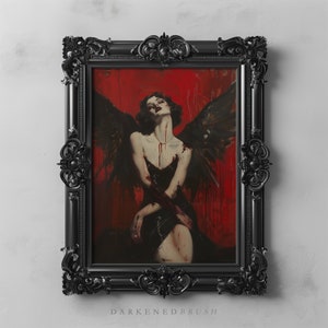 Fallen Angel, Dark Angel in Artful Oil Painting Wall Art, Dark Academia Oil Painting, Gothic Aesthetics, Victorian Goth Decor, Dark Arts