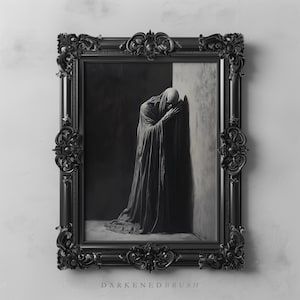 Gothic Sensenmann Wand Kunst Dark Academia Ästhetik, Spooky Horror Wohnkultur, makaberes Skelett Druck gruselige Gothic Halloween Kunst zum ausdrucken