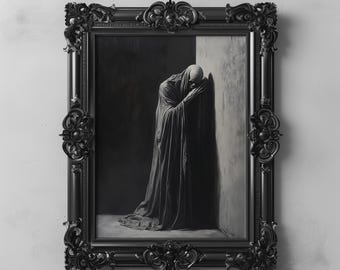 Gothic Grim Reaper Wall Art Dark Academia Aesthetic, Spooky Horror Home Decor, Macabre Skeleton Print Creepy Gothic Halloween Art Printable