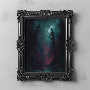 Dark Forest Abstract Wall Art, Dark Gothic Cottagecore Moody Spooky Nature Printable Forestcore Dark Fantasy Woodland Art, Gothic Art Decor