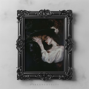 Dark Academia Liebhaber Paar Kunst zum ausdrucken, Gothic Liebe, romantische Kunstdruck, dunkle Ölgemälde, Gothic Wohnkultur, sofort herunterladbare Kunst