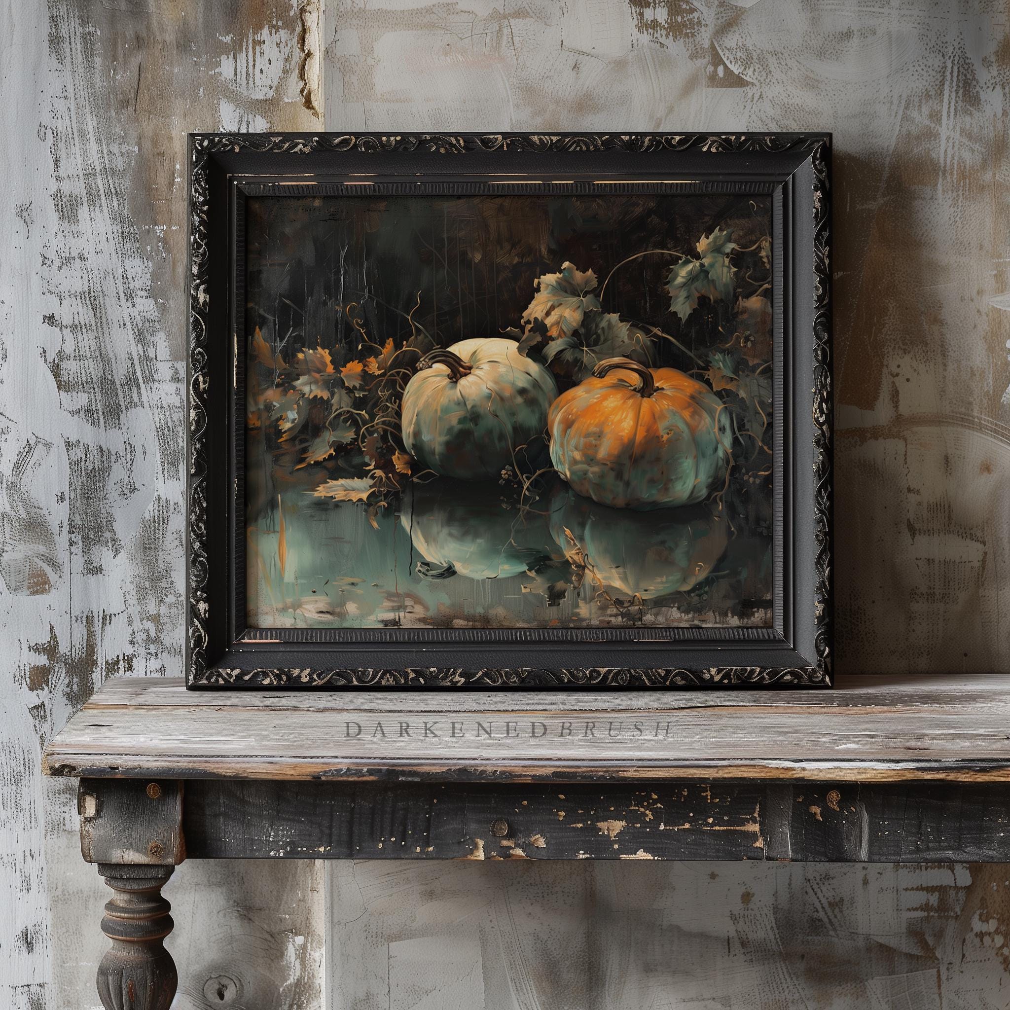 Rustic Fall Pumpkin Still Life Art Dark Botanical Autumn Wall Decor ...
