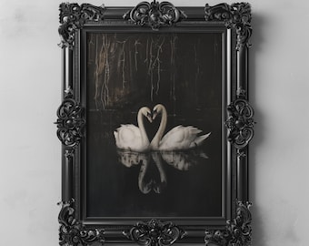 Swan Wall Art, Swan Painting Print, Vintage Antique Swan Print, Dark Aesthetics Art, Dark Oil Painting, Dark Academia Extra Large Wall Art