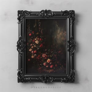 Moody Dark Botanical Floral Rose Flower Art, Dark Cottagecore Gothic Art, Dark Academia Romantic Roses Wall Decor, Vintage Floral Printable