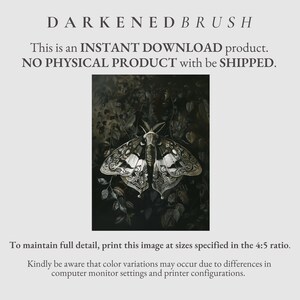 May include: A black and white digital illustration of a moth with intricate details, set against a dark background of foliage.