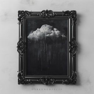 Moody Rain Cloud Art Print, Minimalist Cloud Painting, Dark Academia Decor, Printable Wall Art, Dark Cottagecore, Cloud Art, Dark Oil Print