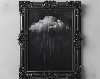 Moody Rain Cloud Art Print, Minimalist Cloud Painting, Dark Academia Decor, Printable Wall Art, Dark Cottagecore, Cloud Art, Dark Oil Print