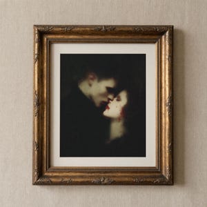 Gothic Vampire Kiss Print, Dark Romantic Wall Art for Lovers, Moody Valentine Fine Art, Baroque Gothic Couple, Haunted Bedroom Decor image 5