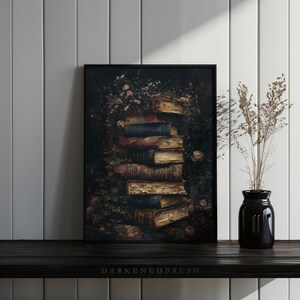 Dark Academia Antique Vintage Books and Roses Wall Art, Vintage Botanical Bookish Decor, Moody Floral Literary Art Victorian Academia Print image 10