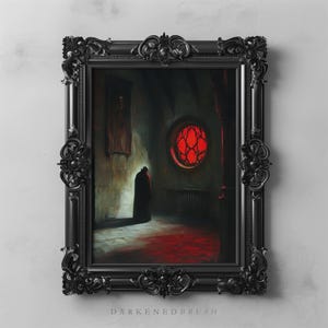 Cloaked Vampire Dracula in Red Light Gothic Horror Wall Art, Dark Academia Print, Medieval Castle Decor, Vampire Aesthetic, Macabre Painting