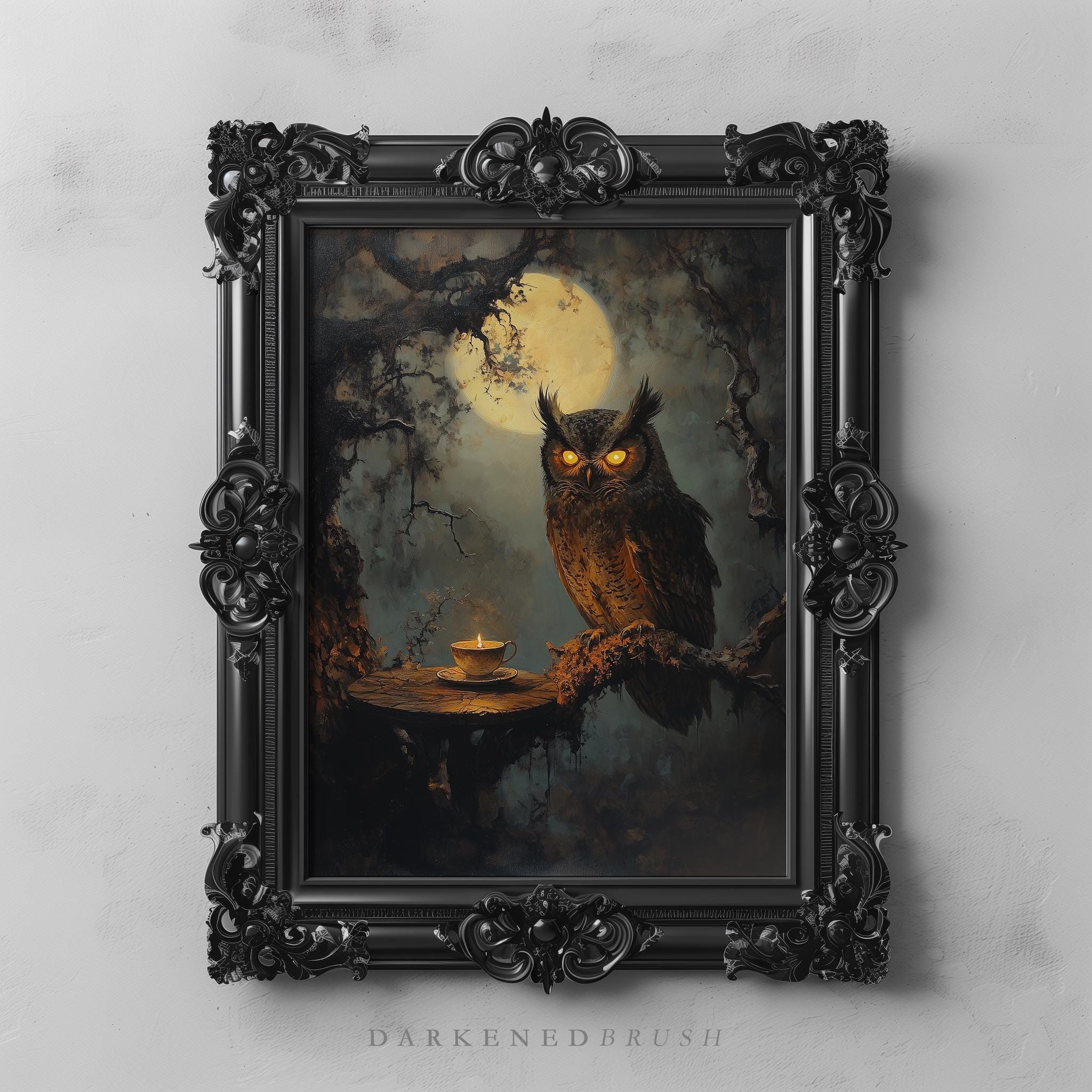 Mystical Moon Owl Art Dark Academia Cottagecore Wall Print, Gothic Nature  Woodland Decor, Witchy Forest Aesthetic, Full Moon Autumn Painting - Etsy, image size:2048x2048