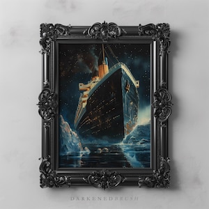 Titanic&#39;s Last Voyage Vintage Ship Art Printable, Nautical Sea Art Titanic Ship Painting Print Maritime Night Ocean Aesthetic Night Painting