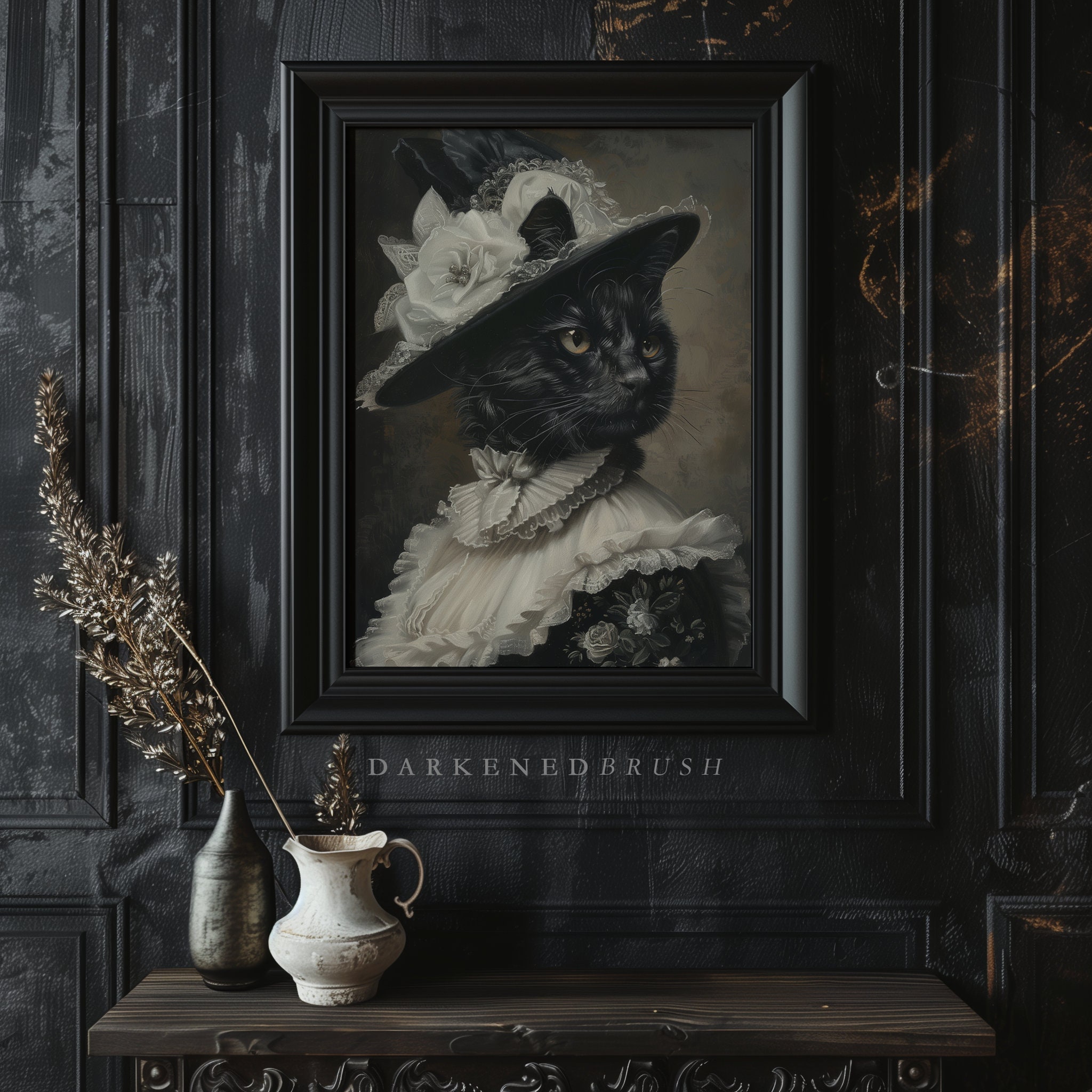 Victorian Lady Black Cat Art Printable, Dark Academia Wall Art Poster ...