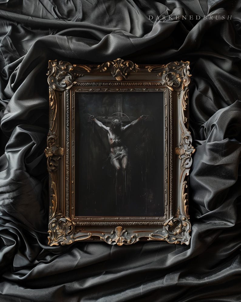 Dark Crucifixion Art Printable Gothic Religious Decor Christian Sacred