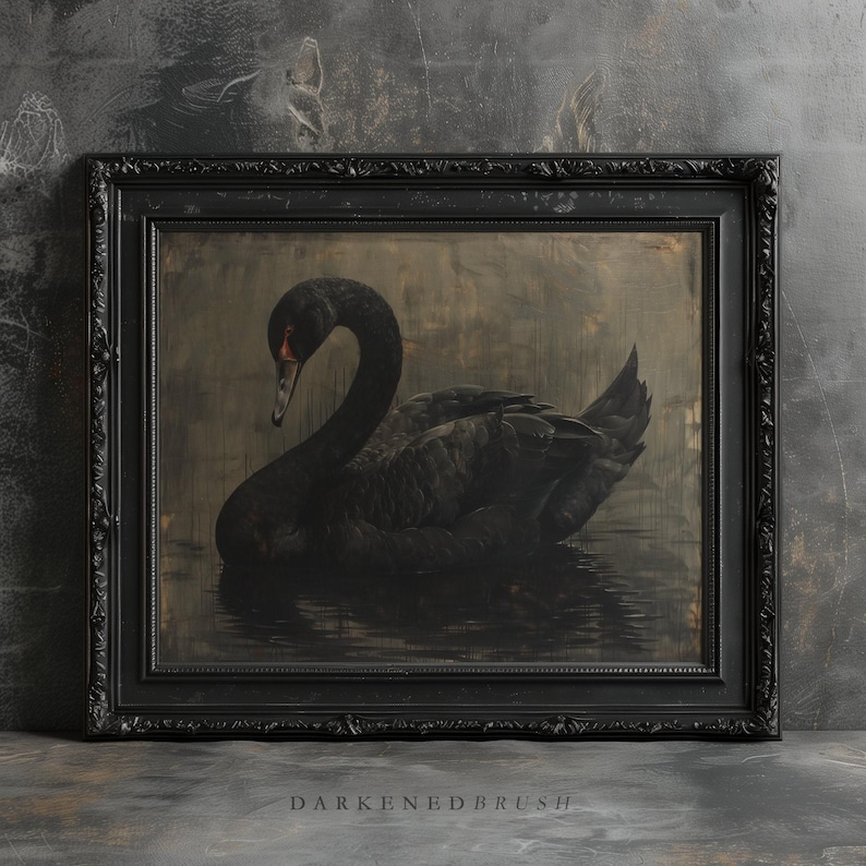 Black Swan Art Print, Vintage Oil Painting Swan Bird Victorian Wall ...