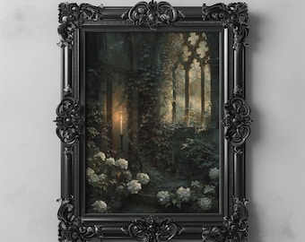 Gothic Garten Dark Academia Ästhetik, Fantasy Natur druckbare, viktorianischer Garten Wandkunst, launische Wandkunst Dunkle Malerei druckbare Wandkunst