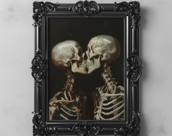 Gothic Skelett Liebhaber Art Printable Dark Cottagecore Romantische Schädel Wand Kunst Dark Academia Gothic Love Poster Halloween Art Decor
