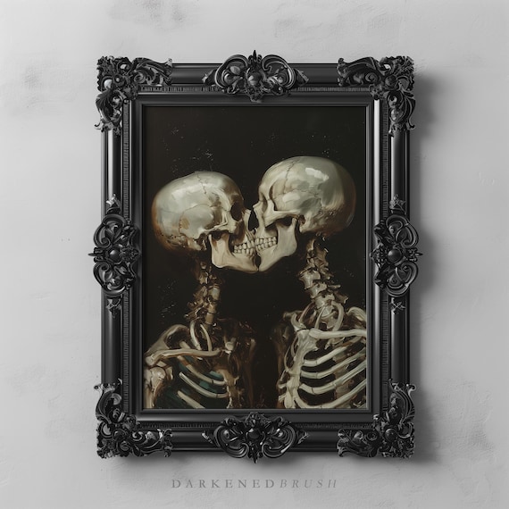 Gothic Skeleton Lovers Art Printable Dark Cottagecore Romantic Skull Wall Art Dark Academia Printable Gothic Love Poster Halloween Art Decor