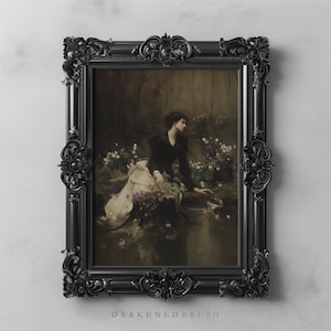 Victorian Woman by Spring Pond Art, Dark Cottagecore Academia Wall Art, Gothic Floral Botanical Printable Vintage Painting Digital Download