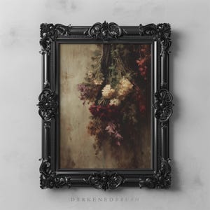 Getrocknete Blumen Wandkunst, launischer botanischer Druck, dunkle Blumenästhetik, Vintage Cottagecore Dekor, rustikale dunkle Academia druckbare Stillleben