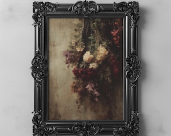 Getrocknete Blumen Wandkunst, launischer botanischer Druck, dunkle Blumenästhetik, Vintage Cottagecore Dekor, rustikale dunkle Academia druckbare Stillleben