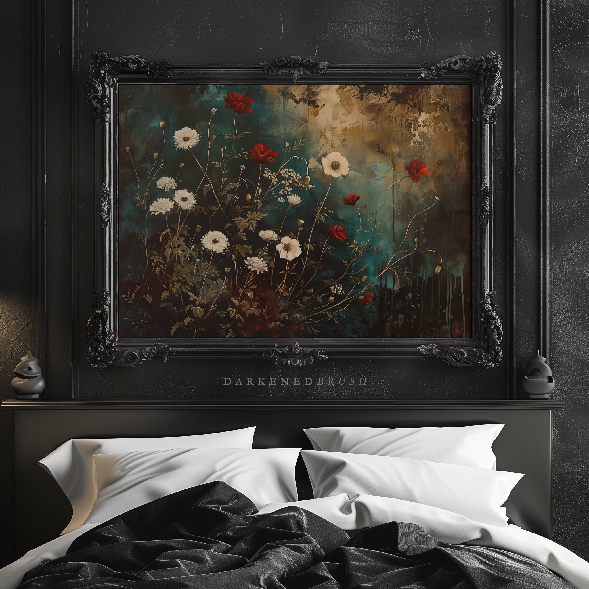 Vintage Moody Botanical Wild Flower Painting Printable, Dark Floral ...