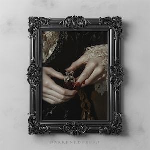 Viktorianische Vampir Gothic Kunst Druckbare dunkel Barock Ästhetik geheimnisvolle Blutphiole romantische Vintage Hände Malerei dunkel Academia Wanddekoration