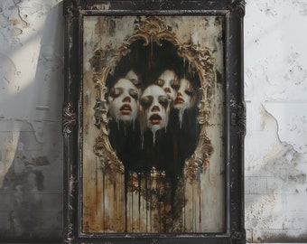 Heksenkunst Gotisch olieverfschilderij, donkere esthetiek Goth-muurkunstdecoratie, Victoriaanse esthetiek, donkere kunsten decoraties, macabere horrorkunst
