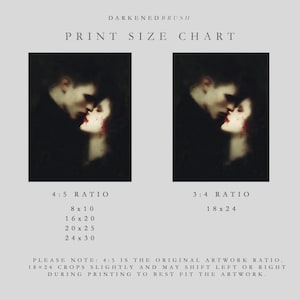 Gothic Vampire Kiss Print, Dark Romantic Wall Art for Lovers, Moody Valentine Fine Art, Baroque Gothic Couple, Haunted Bedroom Decor image 15