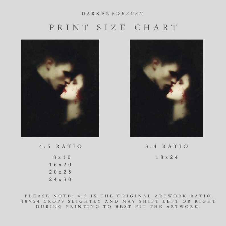 Gothic Vampire Kiss Print, Dark Romantic Wall Art for Lovers, Moody Valentine Fine Art, Baroque Gothic Couple, Haunted Bedroom Decor image 15