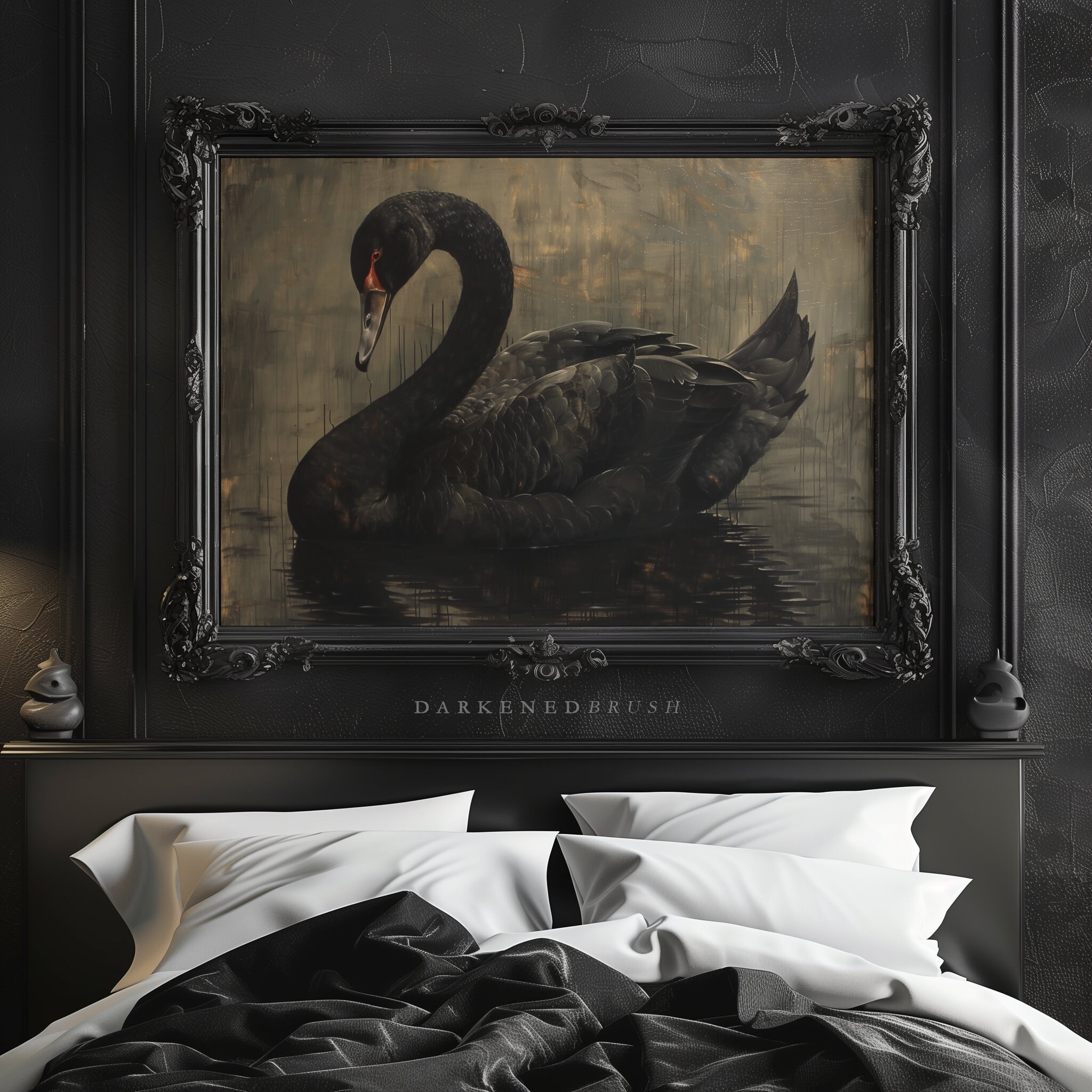 Black Swan Art Printable, Vintage Oil Painting Swan Bird Victorian Wall ...