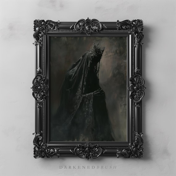 Dark Gothic Queen Art Print, Witch Cloaked Figure, Moody Wall Art