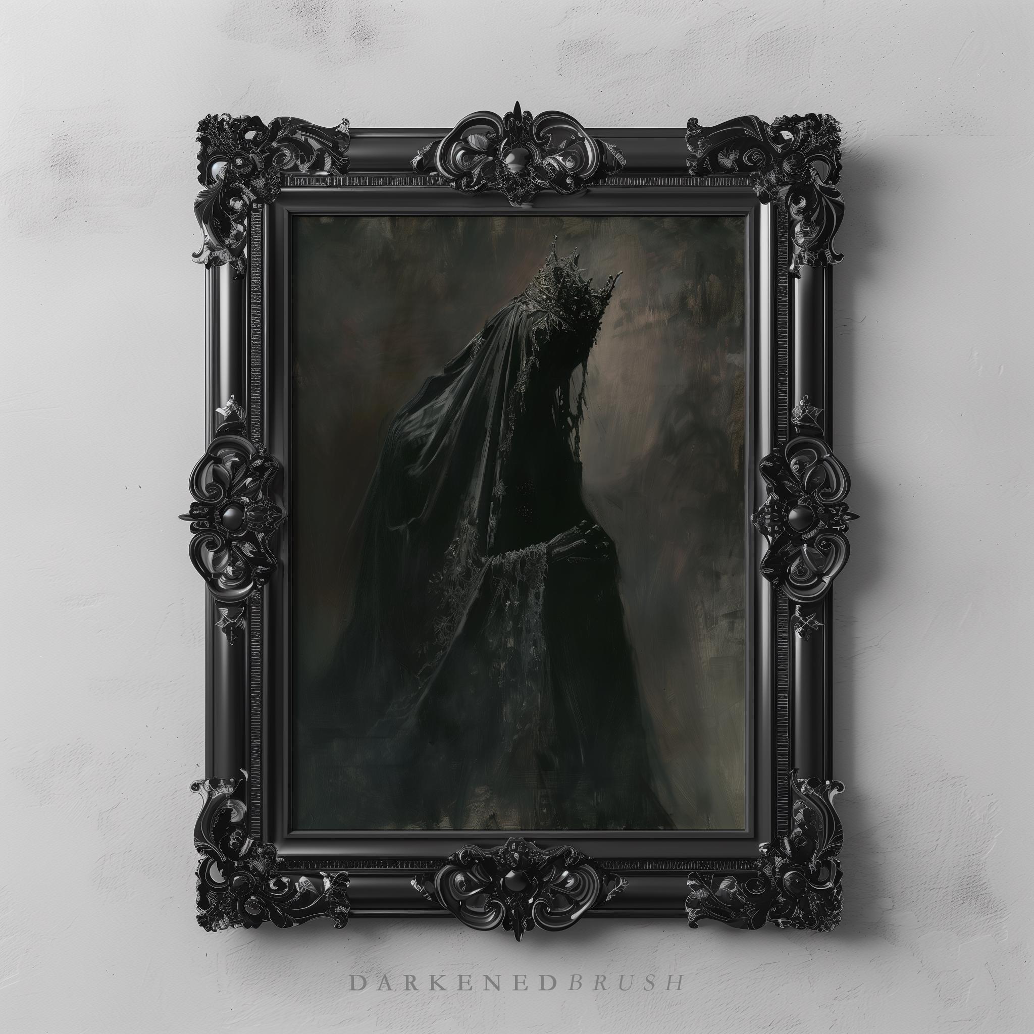 Dark Gothic Queen Art Print, Witch Cloaked Figure, Moody Wall Art