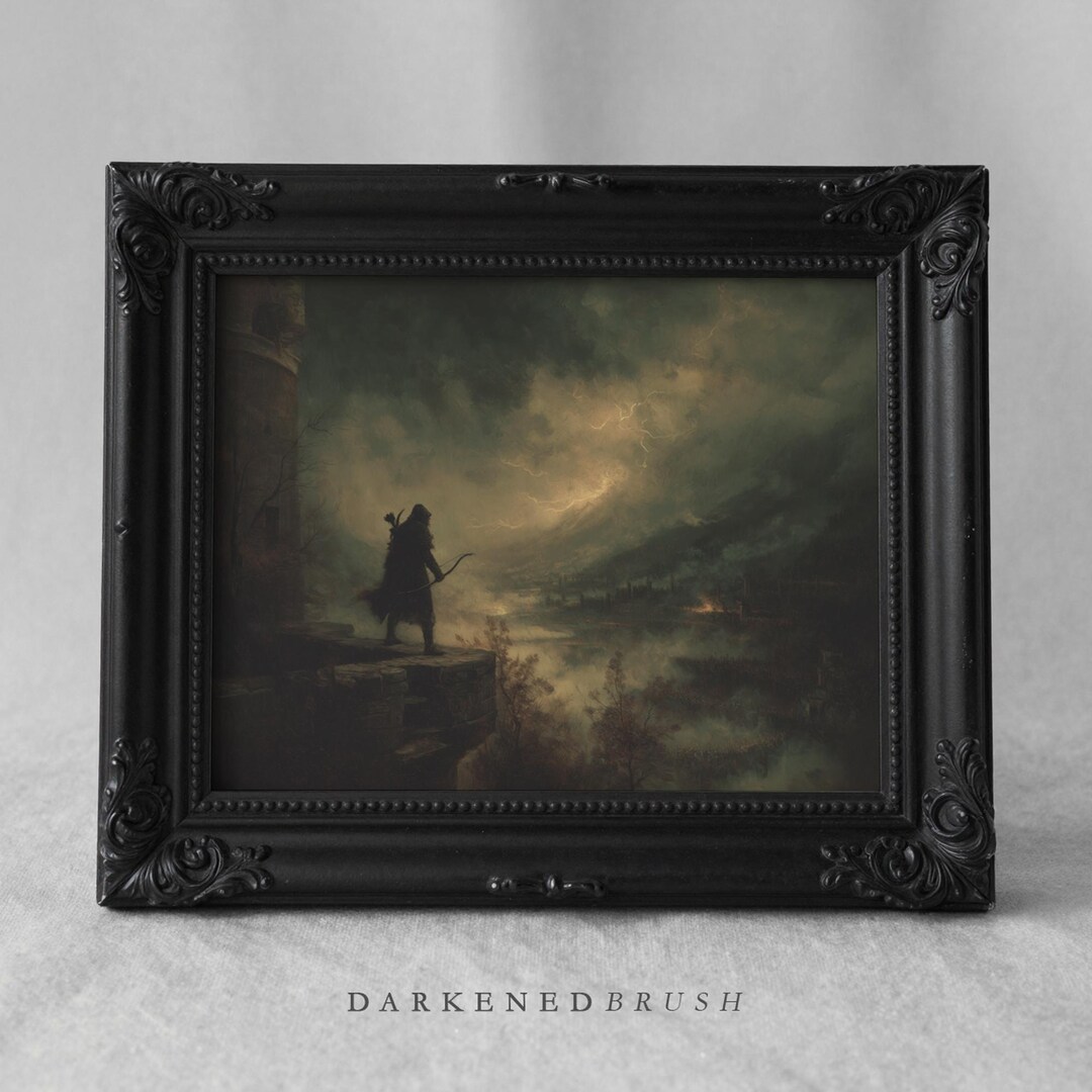 Gothic Warrior Landscape Wall Art, Dark Fantasy Painting Moody Medieval ...