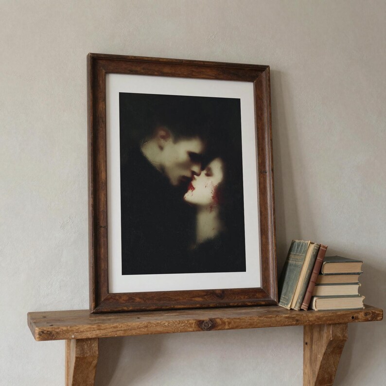 Gothic Vampire Kiss Print, Dark Romantic Wall Art for Lovers, Moody Valentine Fine Art, Baroque Gothic Couple, Haunted Bedroom Decor image 13