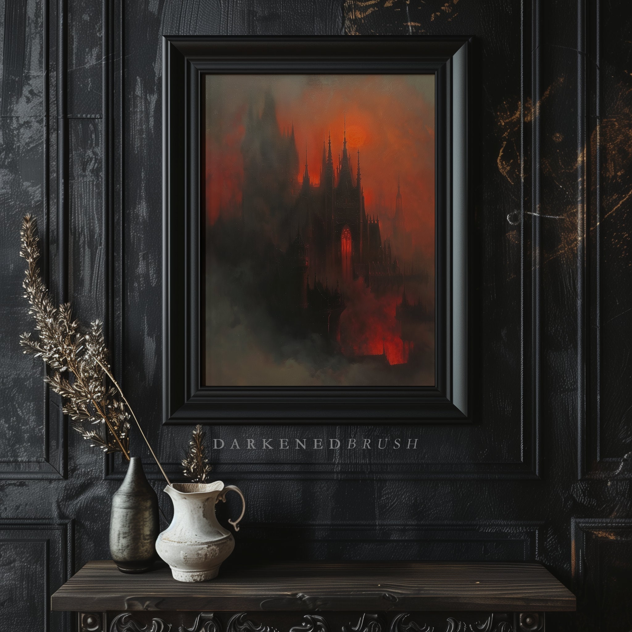 Blood Moon Dracula Dark Gothic Castle Art Print, Moody Wall Art, Dark ...