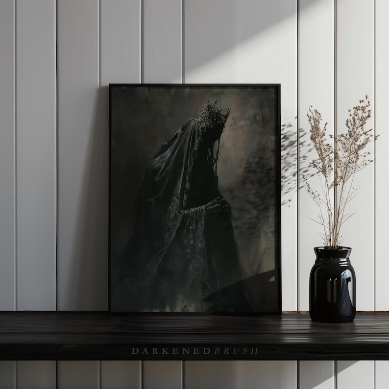 Dark Gothic Queen Art Print, Witch Cloaked Figure, Moody Wall Art ...