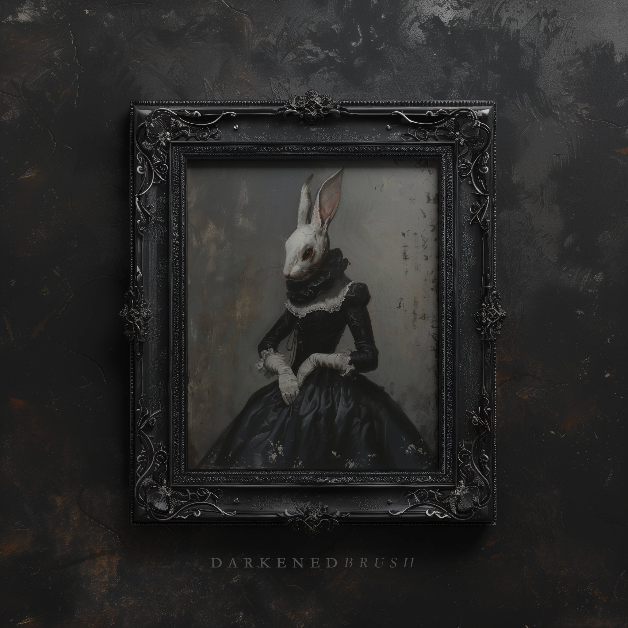 Lady Rabbit Horror Victorian Lady Rabbit Art Printable, Gothic Oil Painting, Dark Academia ...