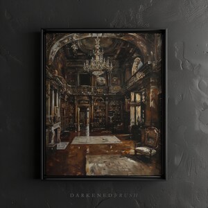Victorian Library Room Decor Painting Printable, Dark Academia Moody Reading Wall Art Vintage Books Art Antique Oil Painting Book Lover Gift image 4