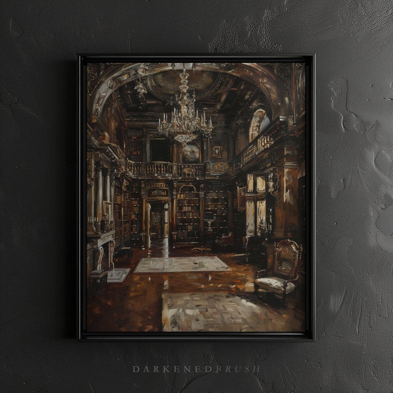 Victorian Library Room Decor Painting Printable, Dark Academia Moody Reading Wall Art Vintage Books Art Antique Oil Painting Book Lover Gift image 4