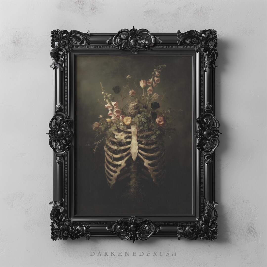 Floral Skeleton Ribcage With Roses, Memento Mori Gothic Flowers Anatomy ...
