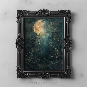 Dark Cottagecore Full Moon Art Print, Moody Wall Art, Forestcore Gothic Fairytale Painting, Printable Mystical Enchanted Dark Woodland Decor