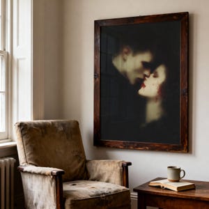Gothic Vampire Kiss Print, Dark Romantic Wall Art for Lovers, Moody Valentine Fine Art, Baroque Gothic Couple, Haunted Bedroom Decor image 14