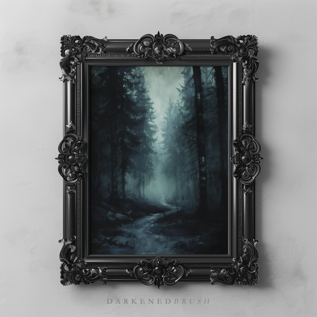 Dark Forest Painting Moody Digital Landscape Wall Art, …
