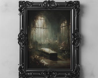 Gothic Dark Overgrown Greenhouse Botanical Coffin Art Print Romantic Cottagecore Dark Academia Wall Art Victorian Mourning Printable Decor